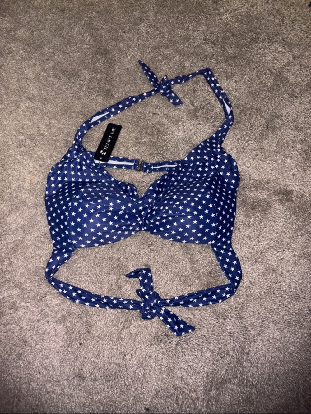 Tempt me size M Star-Print Navy Halter Bikini Top -4 of July new - Picture 2 of 8